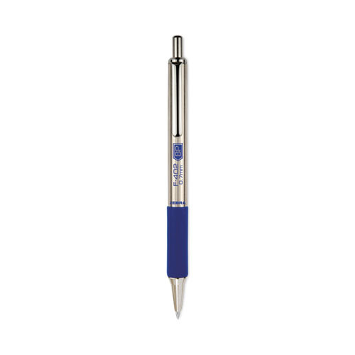 F-402 Ballpoint Pen, Retractable, Fine 0.7 mm, Blue Ink, Stainless Steel/Blue Barrel, 2/Pack
