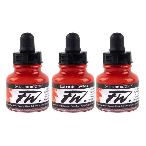 FW Acrylic Ink, Flame Red, 29.5ml, Pack of 3