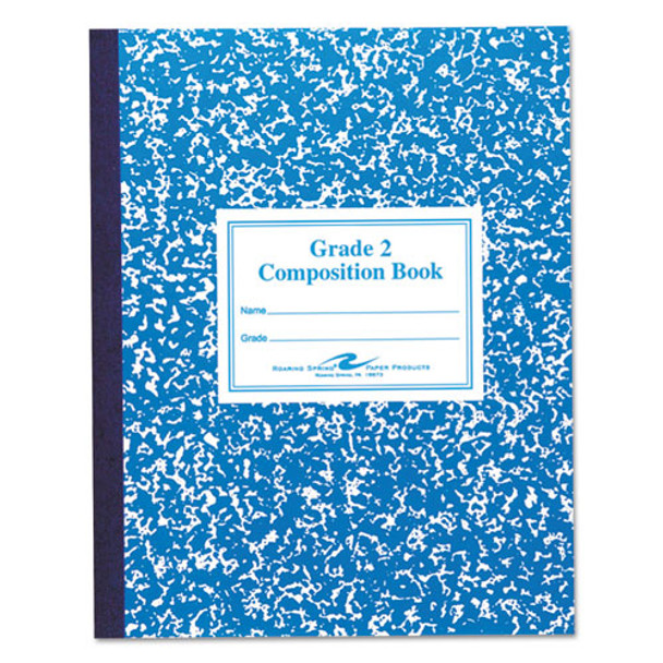 Grade School Ruled Composition Book, Grade 2 Manuscript Format, Blue Marble Cover, (50) 9.75 x 7.75 Sheets
