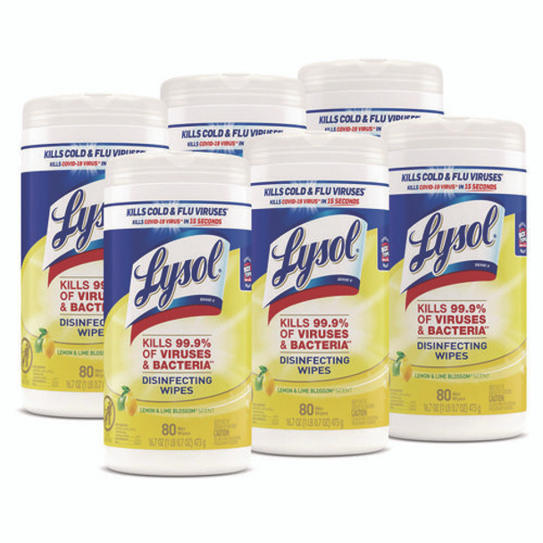 Disinfecting Wipes, 1-Ply, 7 x 7.25, Lemon and Lime Blossom, White, 80 Wipes/Canister, 6 Canisters/Carton Disinfecting Wipes, 1-Ply, 7 x 7.25, Lemon and Lime Blossom, White, 80 Wipes/Canister, 6 Canisters/Carton