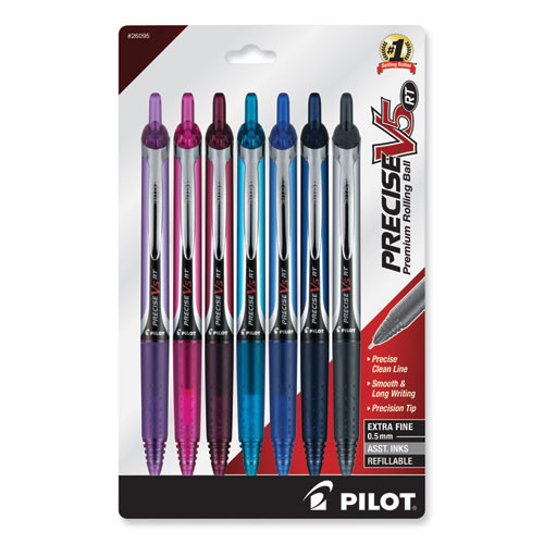 Precise V5RT Rollerball Pen, Retractable, Extra-Fine 0.5 mm, Assorted Ink and Barrel Colors, 7/Pack