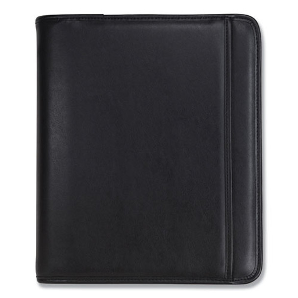 Professional Zippered Pad Holder/Ring Binder, Pockets, Writing Pad, Vinyl Black
