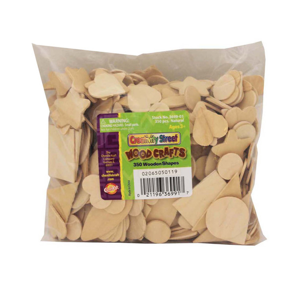 Wood Shapes, Natural Colored, Assorted Shapes, 1/2" to 2", 350 Pieces