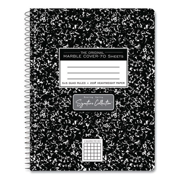 Spring Signature Composition Notebook, Quadrille Rule (5 sq/in), Black Marble Cover, (70) 9.75 x 7.5 Sheets, 24/Carton