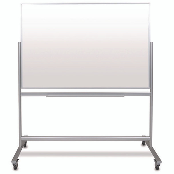 Mobile Magnetic Glass Dry Erase Board, 60" x 40", White Surface, Silver Aluminum Frame