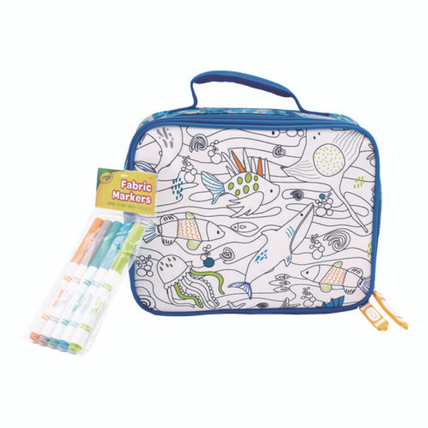 Color-Your-Own Lunch Bag with Marker Set, Oceanfront, 9.5 x 3.5 x 7.5, Blue Camo