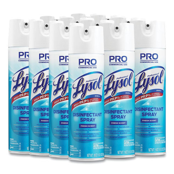 Disinfectant Spray, Fresh Scent, 19 oz Aerosol Spray, 12/Carton