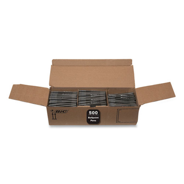 Round Stic Xtra Life Ballpoint Pen, Stick, Medium 1 mm, Black Ink, Translucent Black Barrel, 500/Pack