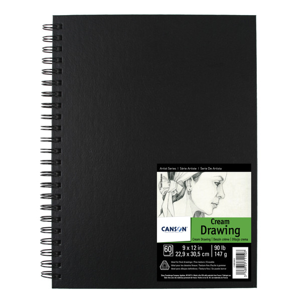 Artist Series Drawing Art Book, Cream Tone, Black Cover, Wire Binding, 60 Sheet, 9x12 inch, 1 Count