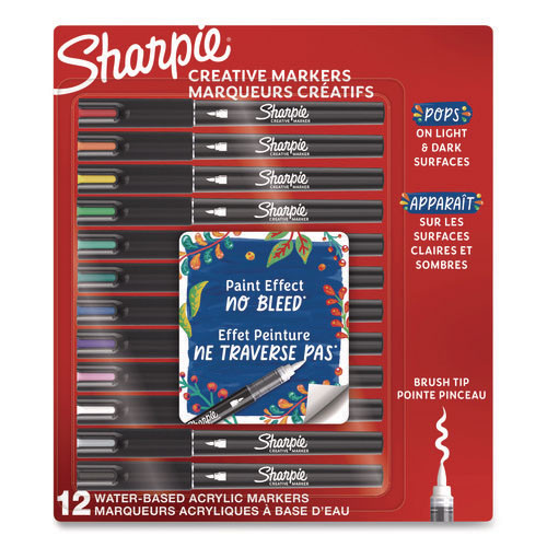 Creative Markers, Fine Brush Tip, Assorted Colors, 12/Pack