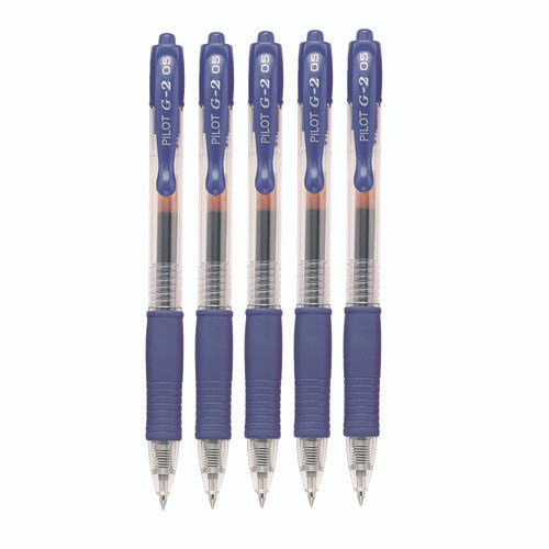 G2 Premium Gel Pen, Retractable, Extra-Fine 0.5 mm, Blue Ink, Smoke/Blue Barrel, 5/Pack