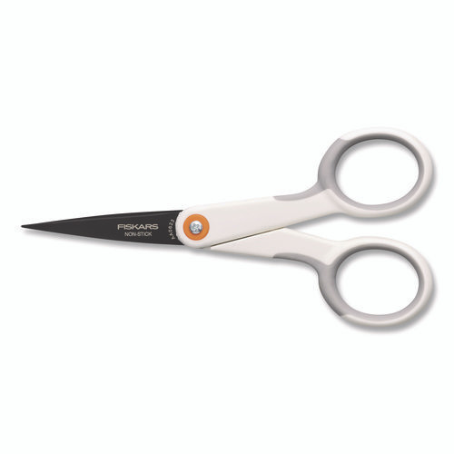 SoftGrip Nonstick Scissors, 5" Long, Straight White/Gray Handle