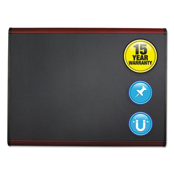 Prestige Plus Magnetic Fabric Bulletin Boards, 48" x 36", Gray Surface, Mahogany Finished Fiberboard/Plastic Frame