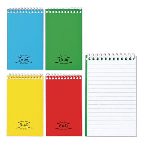 Paper Blanc Xtreme White Wirebound Memo Pads, Narrow Rule, Randomly Assorted Cover Colors, 60 White 3 x 5 Sheets