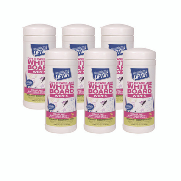 Dry Erase Cleaner Wipes, Cloth, 7 x 12, 40/Canister, 6 Canisters/Carton