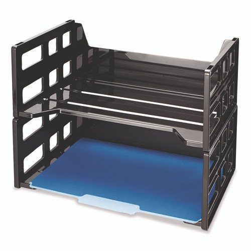High Rise Desk Tray, 2 Sections, Letter Size Files, 13.25" x 9" x 10.25", Black, 2/Pack