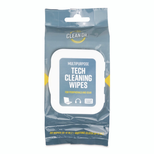 ScreenDr Device and Screen Cleaning Wipes, 6.88" x 3.9", Unscented, White/Gray, 20/Pack
