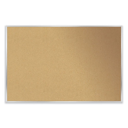 Aluminum-Frame Natural Corkboard, 60.5" x 48.5", Tan Surface, Satin Aluminum Frame