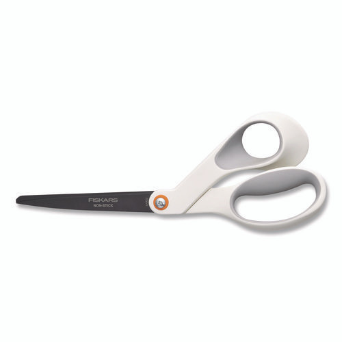 Premier SoftGrip Nonstick Scissors, 9.75" Long, 8" Cut Length, Offset White Handle