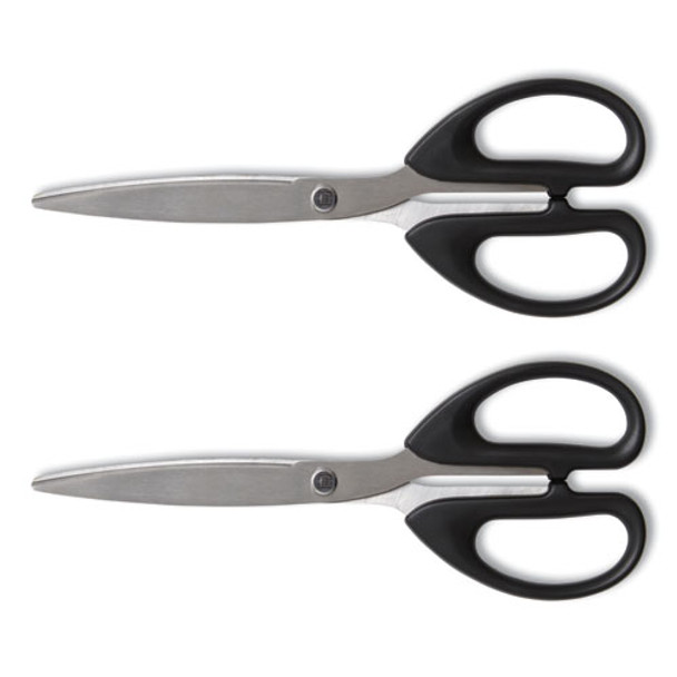 Ambidextrous Stainless Steel Scissors, 8" Long, 3.86" Cut Length, Straight Symmetrical Black Handle, 2/Pack Ambidextrous Stainless Steel Scissors, 8" Long, 3.86" Cut Length, Straight Symmetrical Black Handle, 2/Pack