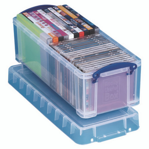 Snap-Lid CD/DVD Storage Bin, 1.72 gal, 7.13" x 17.25" x 6.25", Clear/Blue