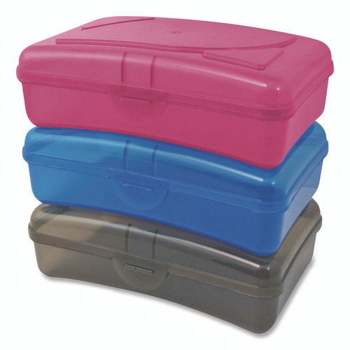 Plastic School Box, 1 Compartment, 8 x 5.13 x 2.13, Randomly Assorted Colors, 6/Carton