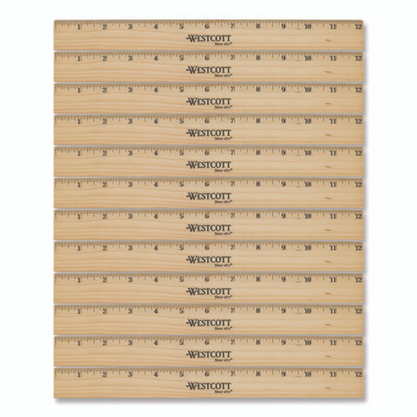 Beveled Wood Ruler, Standard, 12" Long, Natural Hardwood, 12/Pack
