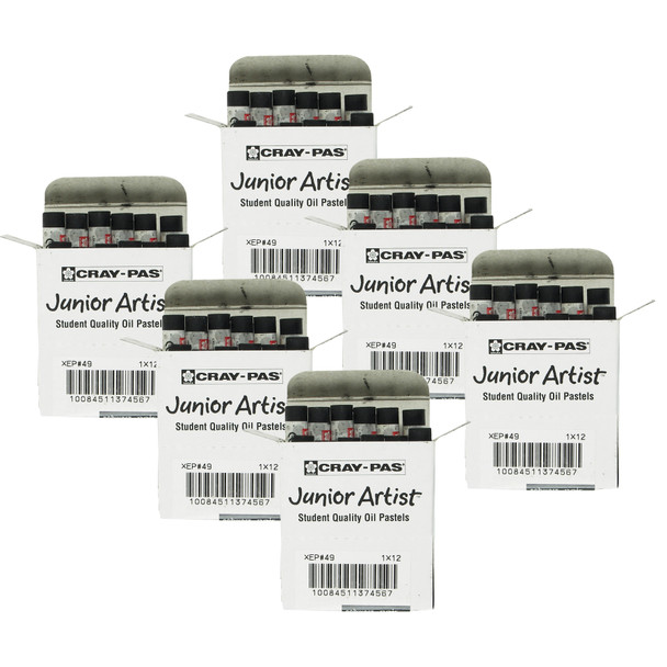 Cray-Pas Junior Artist Oil Pastels, Black, 12 Per Pack, 6 Packs