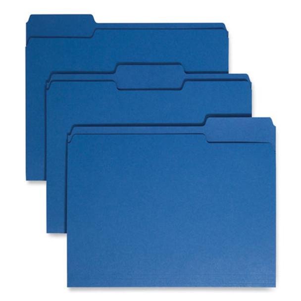 Colored File Folders, 1/3-Cut Tabs: Assorted, Letter Size, 0.75" Expansion, Navy Blue, 100/Box