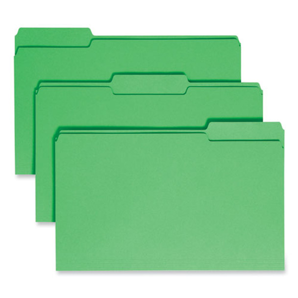 Colored File Folders, 1/3-Cut Tabs: Assorted, Legal Size, 0.75" Expansion, Green, 100/Box