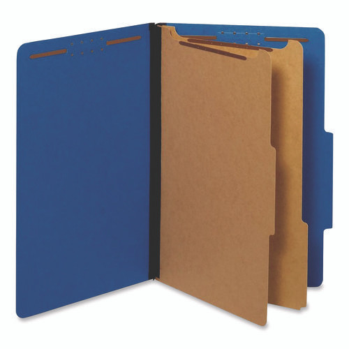 Colored Pressboard Top Tab Classification Folders, 2.5" Expansion, 2 Dividers, 6 Fasteners, Legal Size, Dark Blue, 10/Box