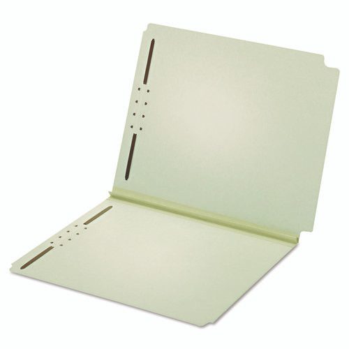 Dual-Tab Pressboard Fastener Folder, 2" Expansion, 2 Fasteners, Letter Size, Light Green Exterior, 25/Box