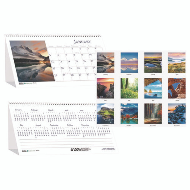 Earthscapes Recycled Desk Tent Monthly Calendar, Scenic Photography, 8.5 x 4.5, White Sheets, 12-Month (Jan to Dec): 2025