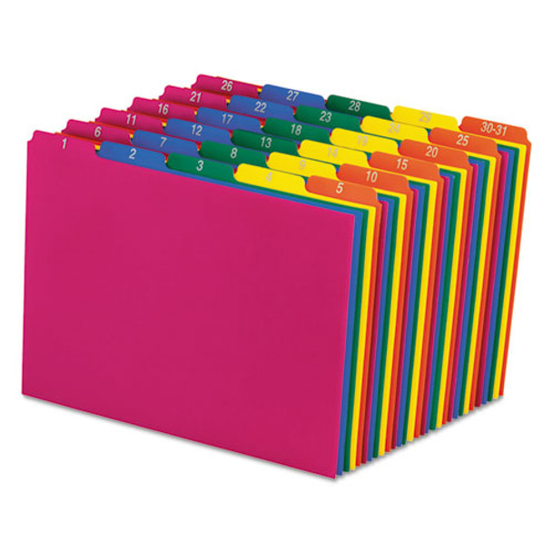 Poly Top Tab File Guides, 1/5-Cut Top Tab, 1 to 30-31, 8.5 x 11, Assorted Colors, 31/Set