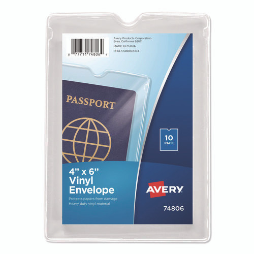 Heavyweight Clear Vinyl Envelope with Thumb Notch, Small Format: Passport Sized, 4 x 6, Clear, 10/Pack