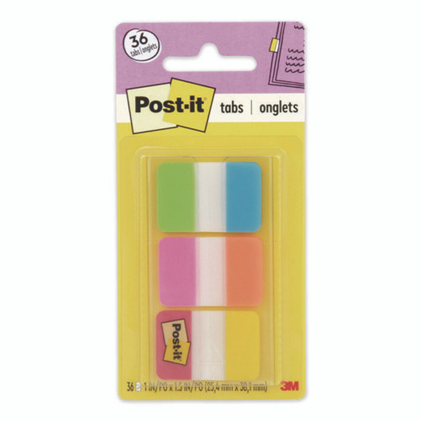 1" Plain Solid Color Tabs, 1/5-Cut, Assorted Colors, 1" Wide, 36/Pack