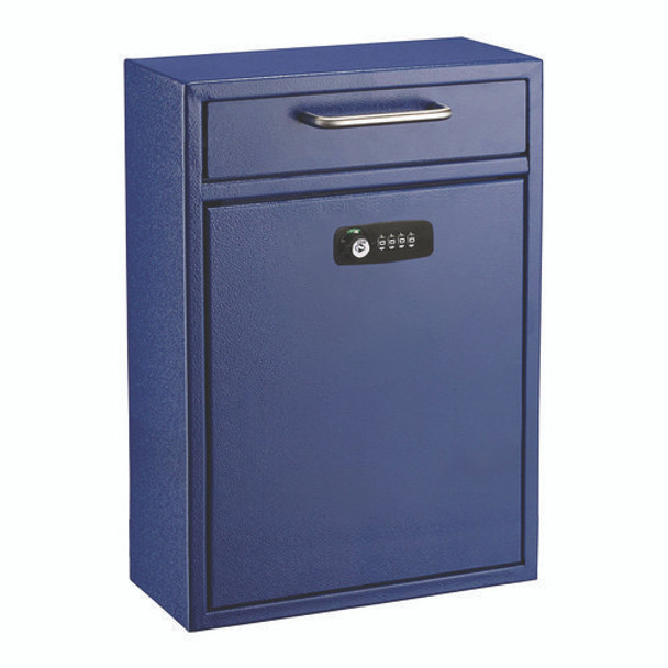 Large Secure Drop Box Wall Mounted Locking Mail Box with Key and Combination lock, 11.2 x 4.7 x 16.2, Blue