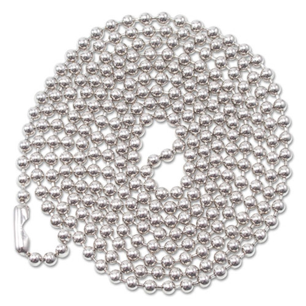ID Badge Holder Chain, Metal Ball Chain Fastener, 36" Long, Nickel Plated, 100/Box