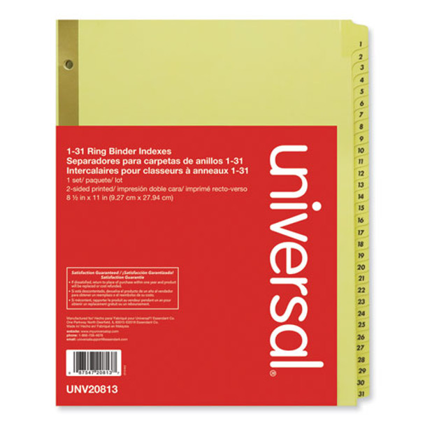 Deluxe Preprinted Plastic Coated Tab Dividers with Black Printing, 31-Tab, 1 to 31, 11 x 8.5, Buff, 1 Set