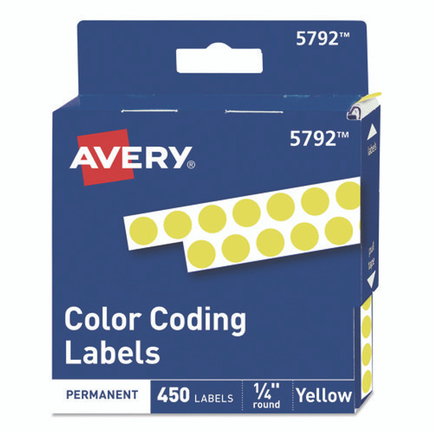 Handwrite-Only Permanent Self-Adhesive Round Color-Coding Labels in Dispensers, 0.25" dia, Yellow, 450/Roll, (5792)