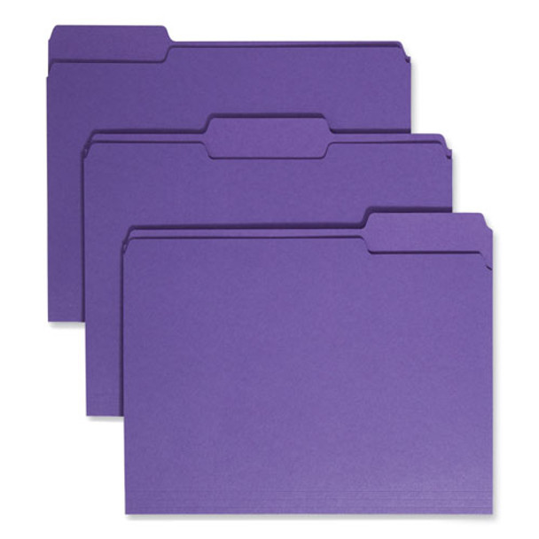 Colored File Folders, 1/3-Cut Tabs: Assorted, Letter Size, 0.75" Expansion, Purple, 100/Box