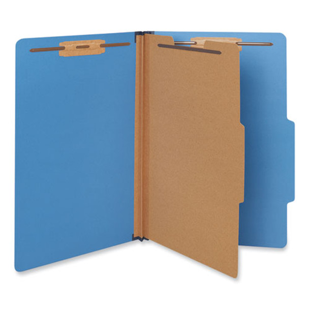 Bright Colored Pressboard Classification Folders, 2" Expansion, 1 Divider, 4 Fasteners, Legal Size, Cobalt Blue, 10/Box