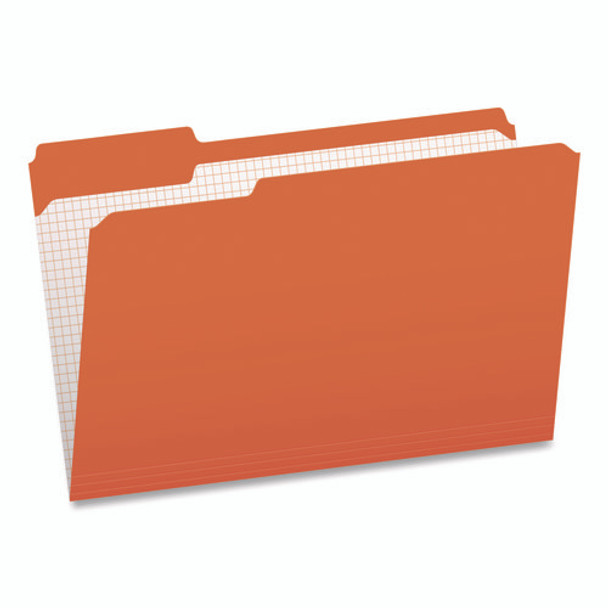 Colored File Folders with Grid-Ruled Interiors, 1/3-Cut: Assorted Positions, Legal Size, Bright Orange/White, 100/Box