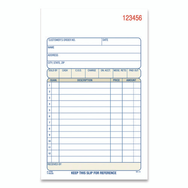Multipart Sales Order Pad, Three-Part Carbonless, 4.19 x 6.69, 50 Forms/Pad, 10 Pads/Carton