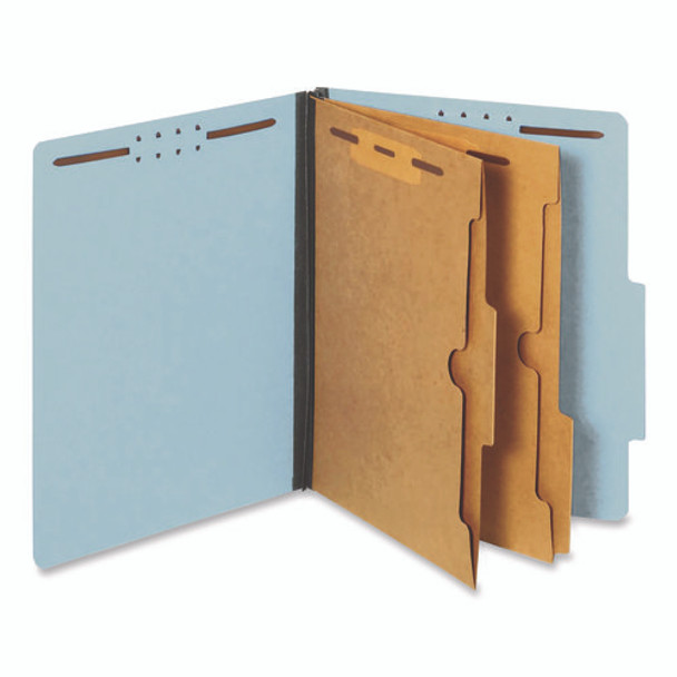 Pressboard Classification Folders with Two Full-Pocket Dividers, 2.5" Expansion, 6 Fasteners, Letter Size, Light Blue, 10/Box