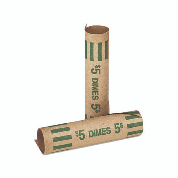 Gunshell Crimped-End Coin Wrapper, Dimes, $5.00, Kraft/Green, 1,000/Carton