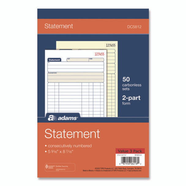 Multipart Statement Pad, Two-Part Carbonless, 5.56 x 7.94, 50 Sets/Pad, 3 Pads/PK