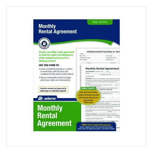 Month-to-Month Residential Rental Agreement Digital Download with Instructions, 8.5 x 11, Unlimited Number of Forms