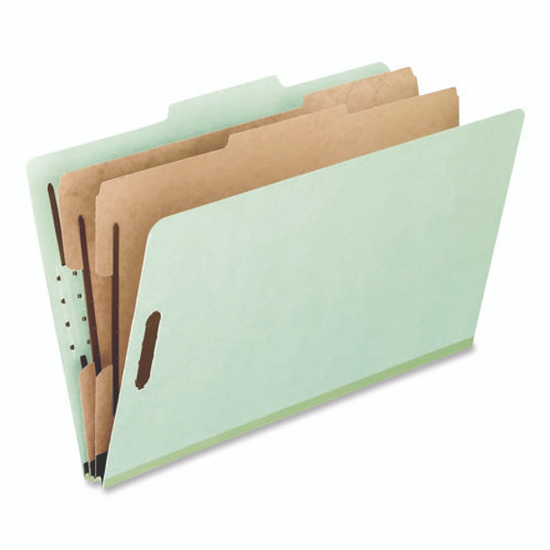 Colored Pressboard Top Tab Classification Folders, 2.5" Expansion, 2 Dividers, 6 Fasteners, Legal Size, Light Green, 10/Box