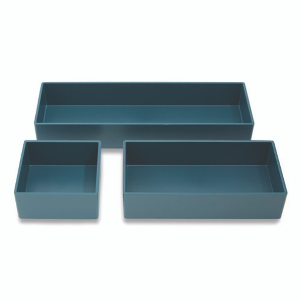 Three-Piece Plastic Drawer Organizer, 3.23 x 3.23 x 1.47, 6.26 x 3.23 x 1.47, 9.5 x 3.23 x 1.47, Teal, 3/Set